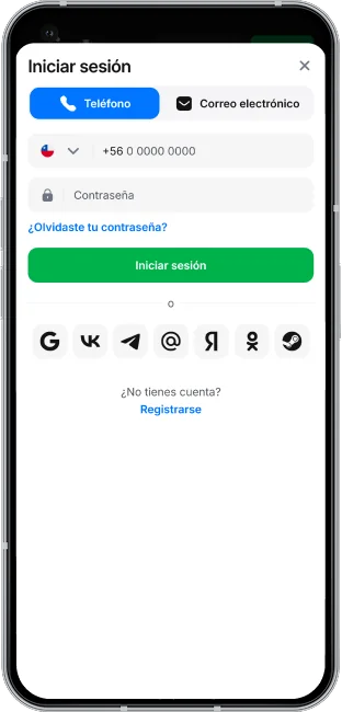 captura de pantalla del inicio de sesión en la app de 1win en chile
