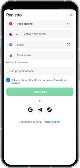 captura de pantalla del registro en la app de 1win en chile