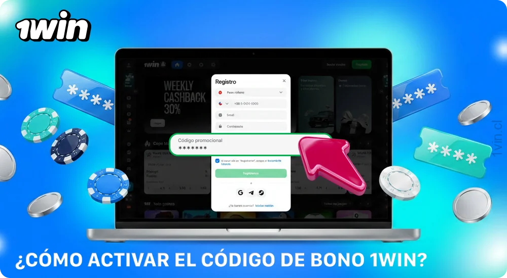Puedes activar el código promocional de 1win Chile al registrarte, ingresando el código en el campo correspondiente y recargando tu cuenta