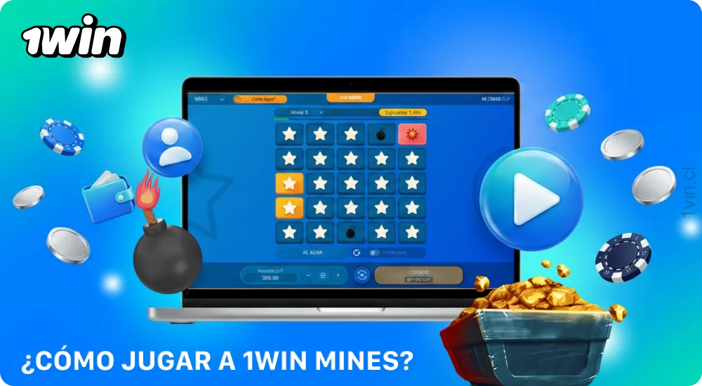 Para jugar a 1win Mines en Chile, regístrate, recarga tu cuenta, elige el nivel de riesgo y abre las casillas