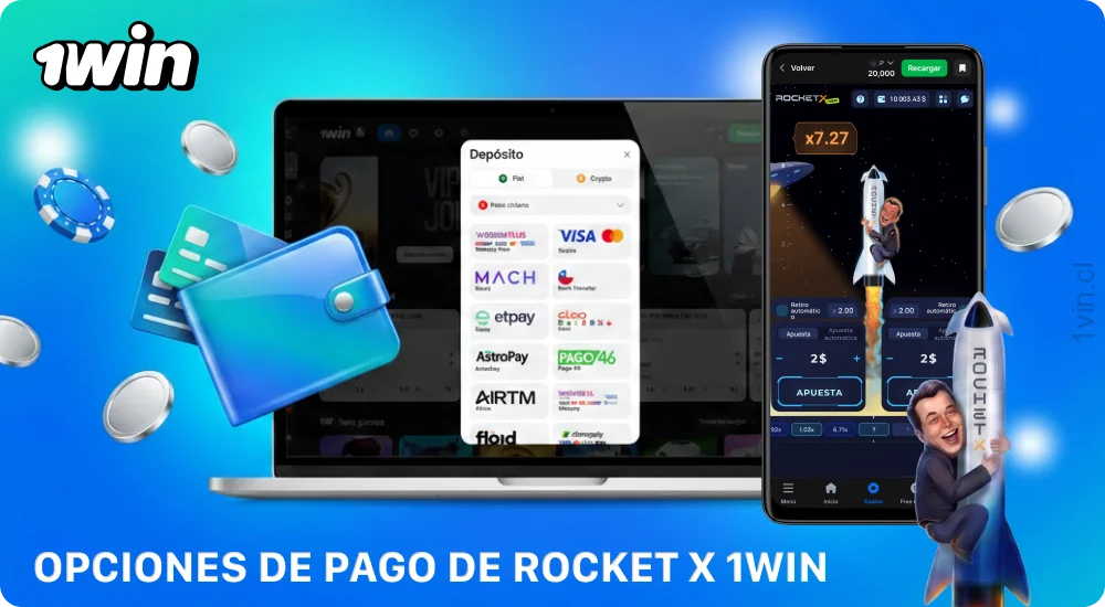Los jugadores de 1win Rocket X en Chile pueden realizar recargas y retiros de fondos cómodamente en CLP