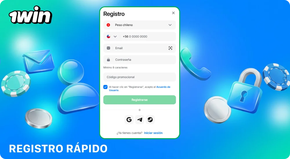 El registro rápido en 1win Chile te permite crear una cuenta a través del sitio web o la aplicación