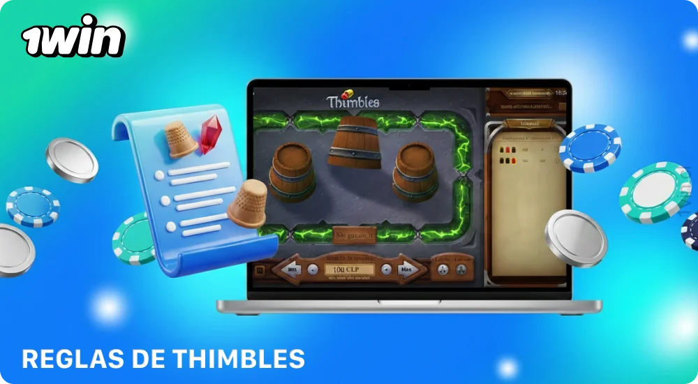 En el juego 1vin Thimbles, el jugador elige una apuesta y un modo, adivina cuál es el dedal que contiene la bola y gana si acierta