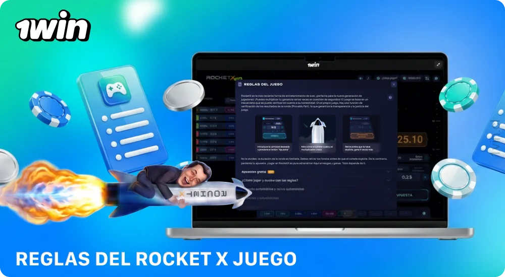 En el juego 1win Rocket X, según las reglas, el jugador realiza una apuesta y debe retirar sus ganancias antes de que explote el cohete