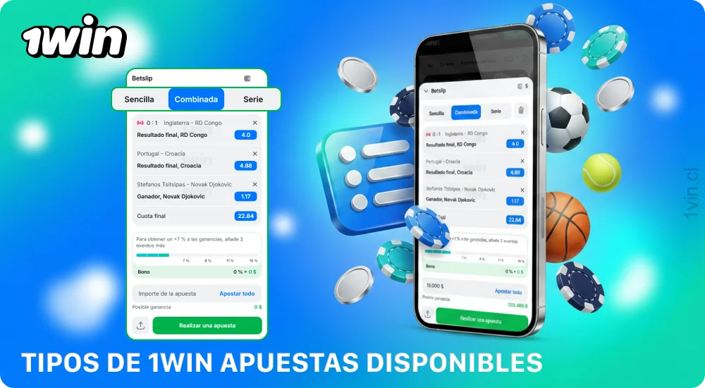En 1win Chile están disponibles las apuestas simples, combinadas y de sistema en deportes